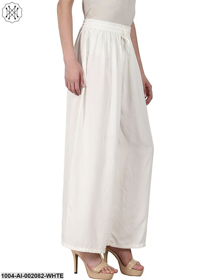 White Ankle Length Rayon Straight Palazzos