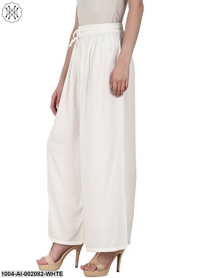 White Ankle Length Rayon Straight Palazzos