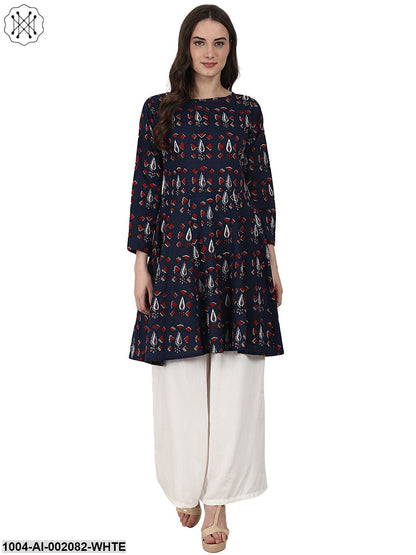 White Ankle Length Rayon Straight Palazzos