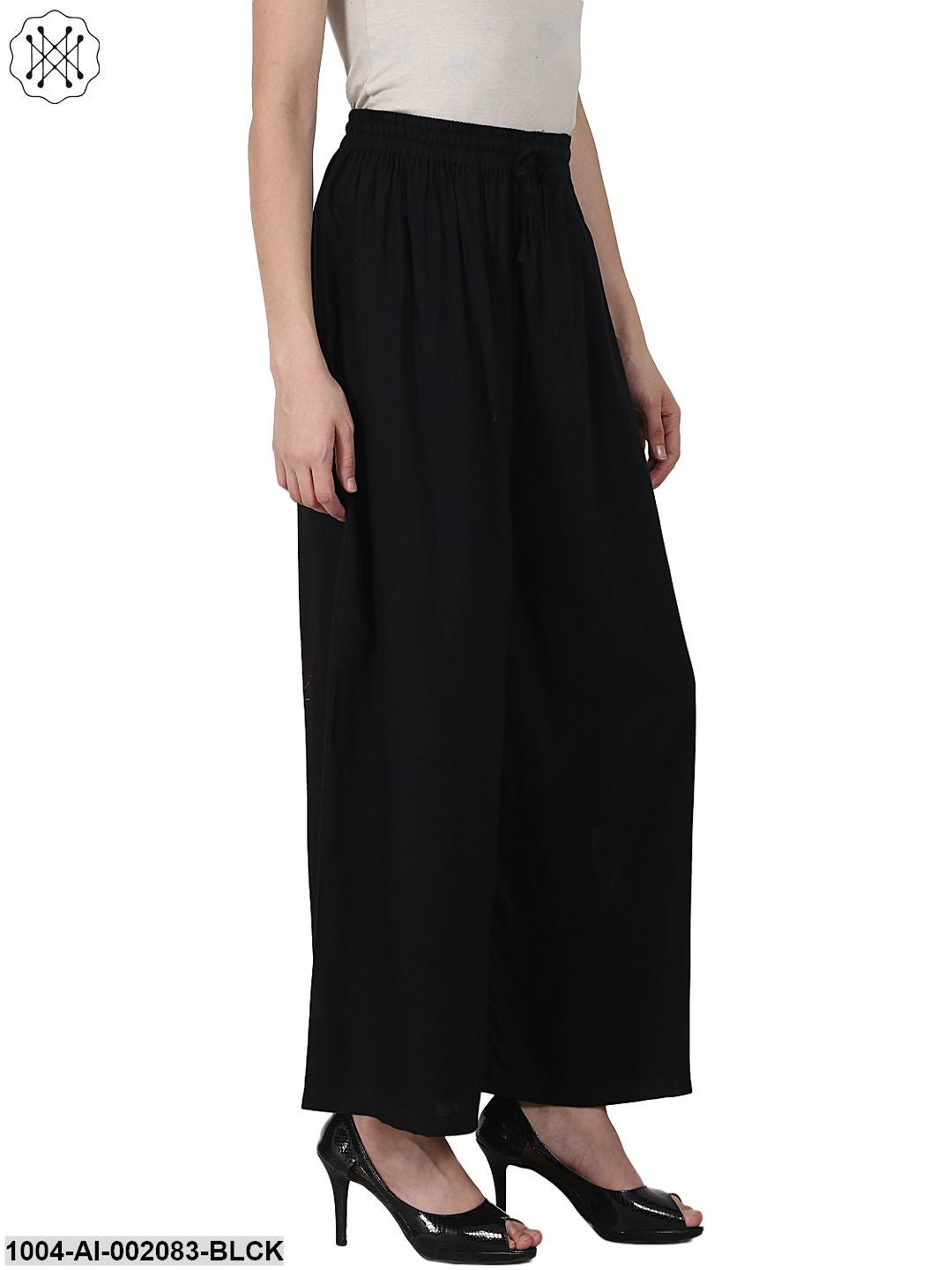Black Ankle Length Rayon Straight Palazzos
