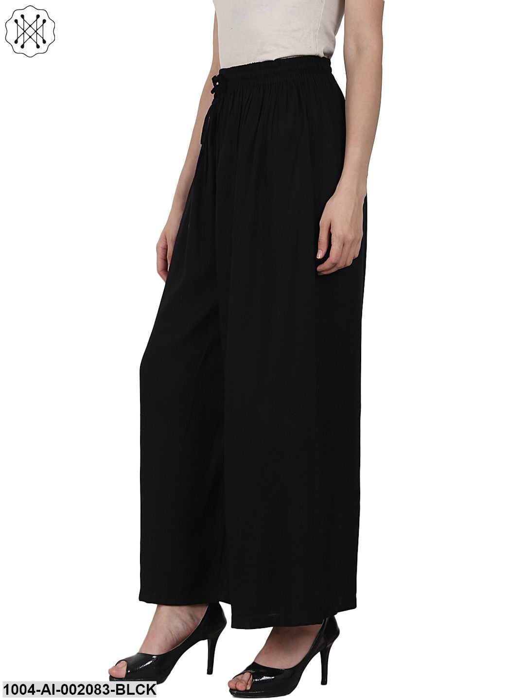 Black Ankle Length Rayon Straight Palazzos