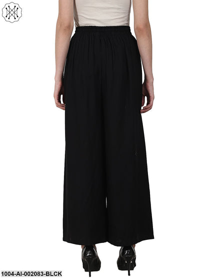 Black Ankle Length Rayon Straight Palazzos