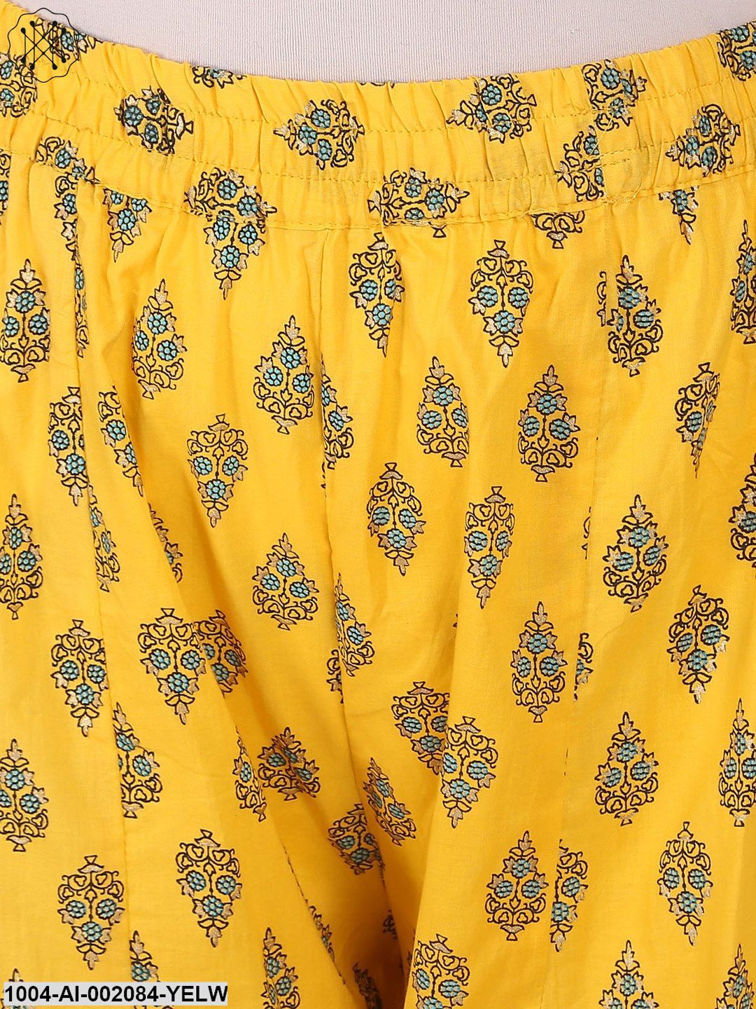 Yellow Printed Ankle Length Cotton Palazzos