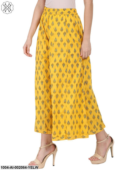 Yellow Printed Ankle Length Cotton Palazzos