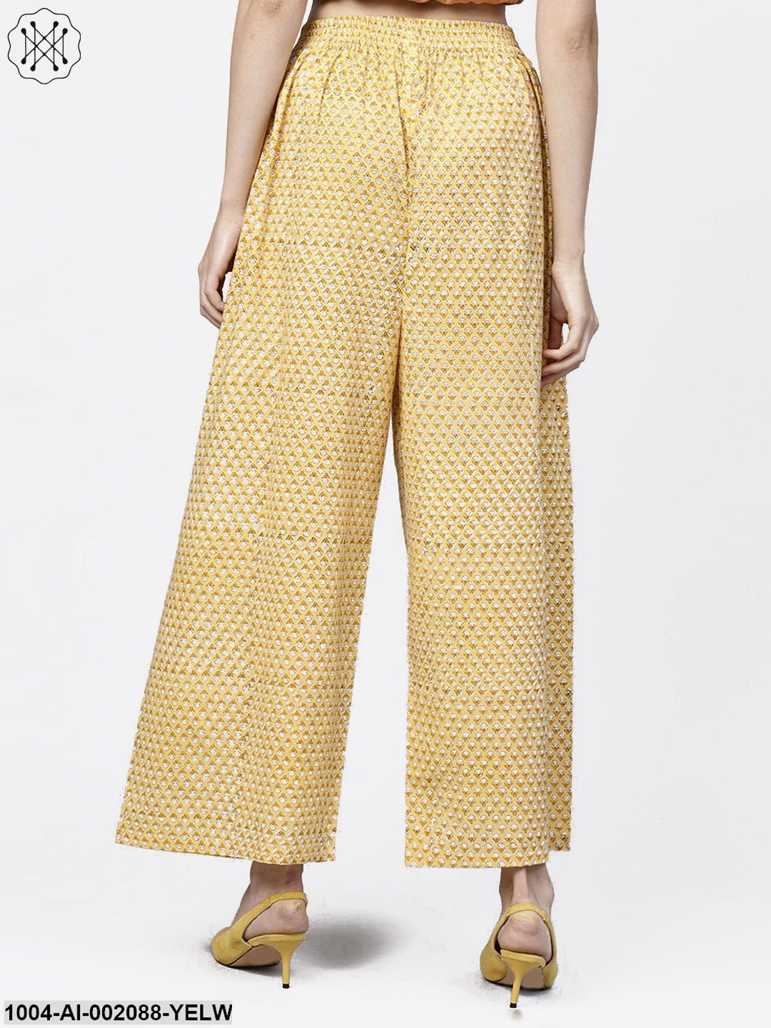 Yellow Printed Ankle Length Cotton Regular Fit Palazzos