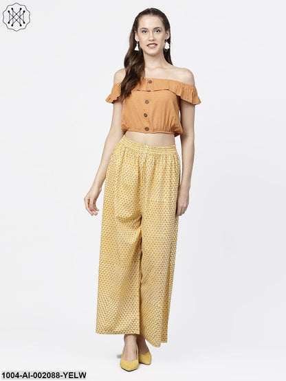 Yellow Printed Ankle Length Cotton Regular Fit Palazzos