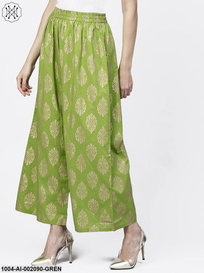 Green Khari Gold Printed Ankle Length Palazzos