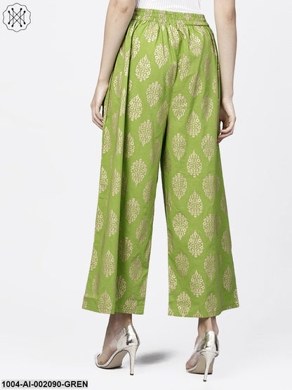 Green Khari Gold Printed Ankle Length Palazzos