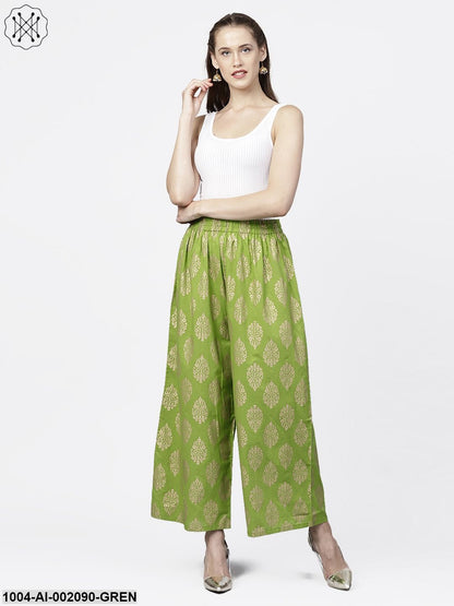 Green Khari Gold Printed Ankle Length Palazzos