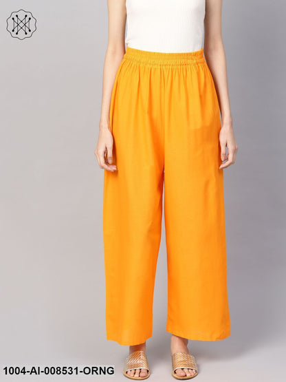 Solid Orange Cotton Ankle Length Palazzo