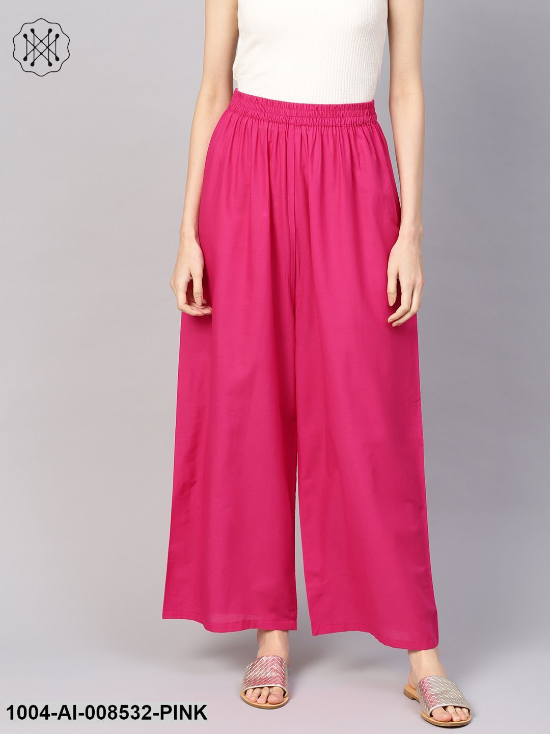 Solid Pink Cotton Ankle Length Palazzo