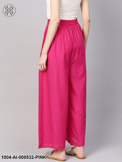 Solid Pink Cotton Ankle Length Palazzo