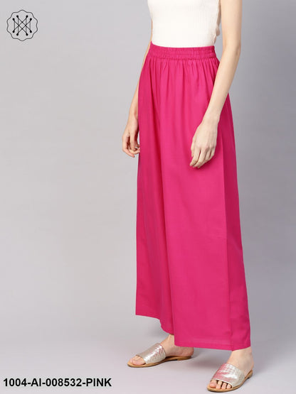 Solid Pink Cotton Ankle Length Palazzo