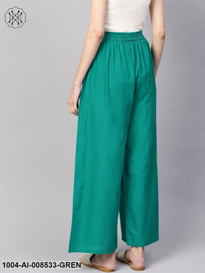Solid Green Cotton Ankle Length Palazzo
