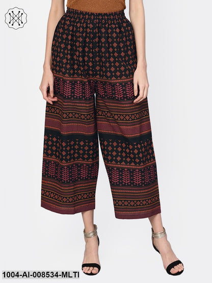Multi Printed Cotton Ankle Length Flared Palazzo