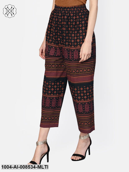 Multi Printed Cotton Ankle Length Flared Palazzo