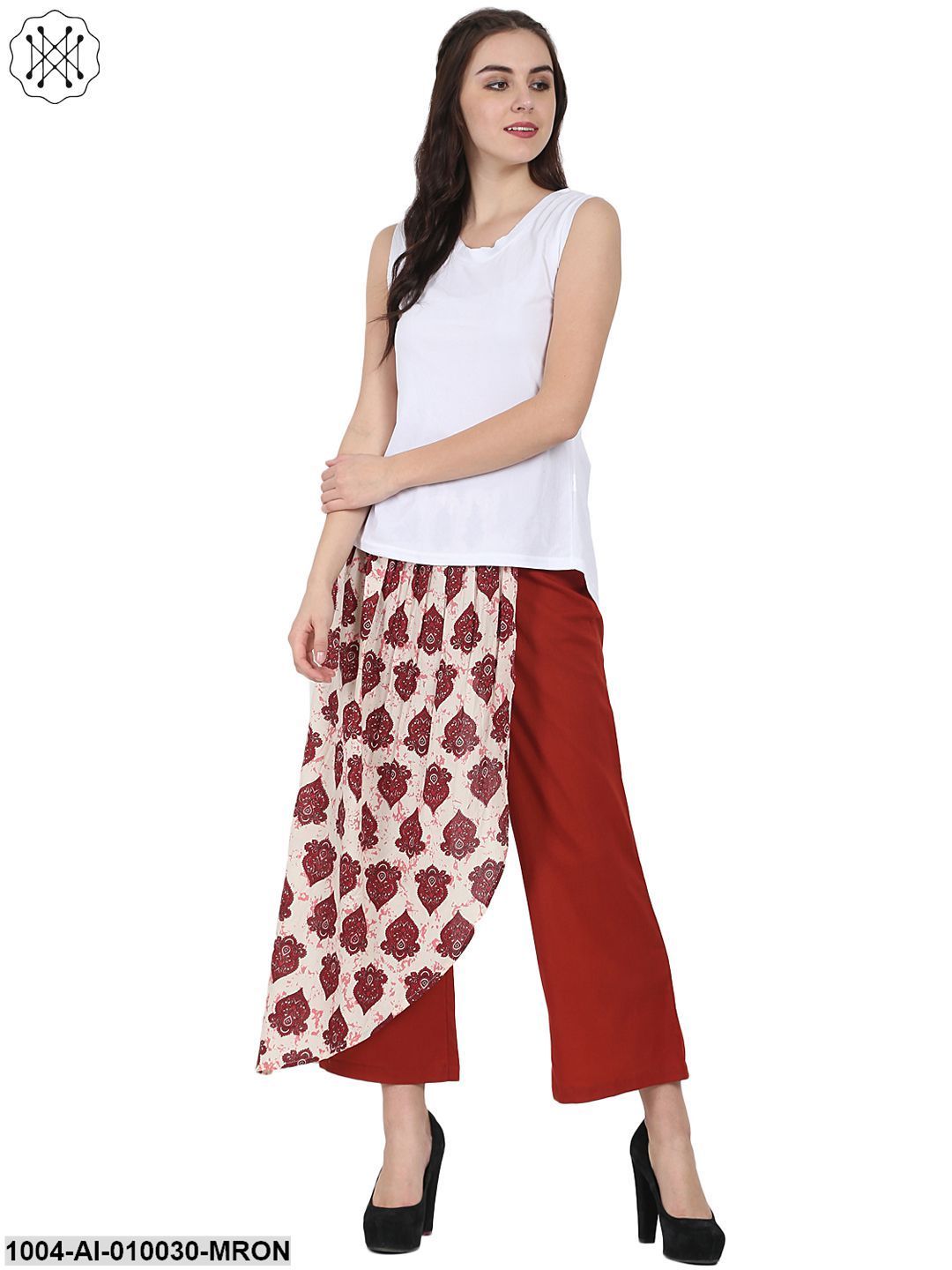 Maroon Printed Cotton Ankle Length Palazzo