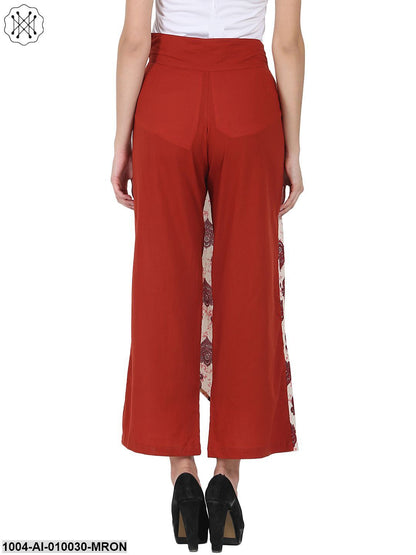 Maroon Printed Cotton Ankle Length Palazzo