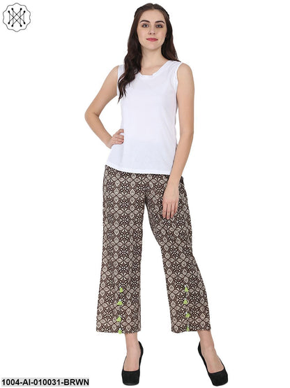 Brown Printed Ankle Length Cotton Palazzo