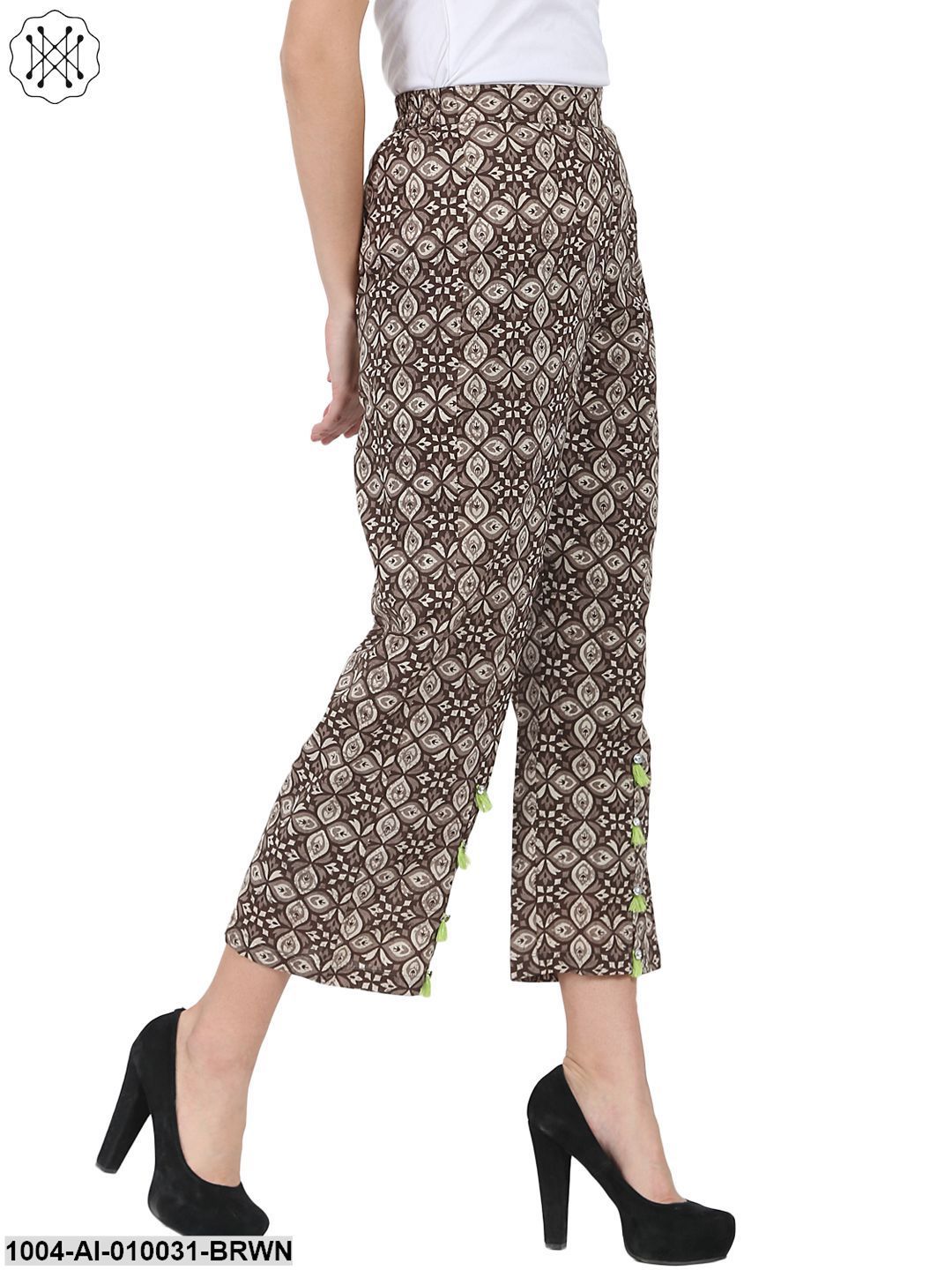 Brown Printed Ankle Length Cotton Palazzo