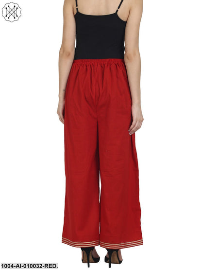Red Printed Cotton Ankle Length Kurta Gotta Lace