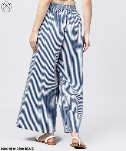 Blue Striped Printed Ankle Length Cotton Regular Fit Palazzo