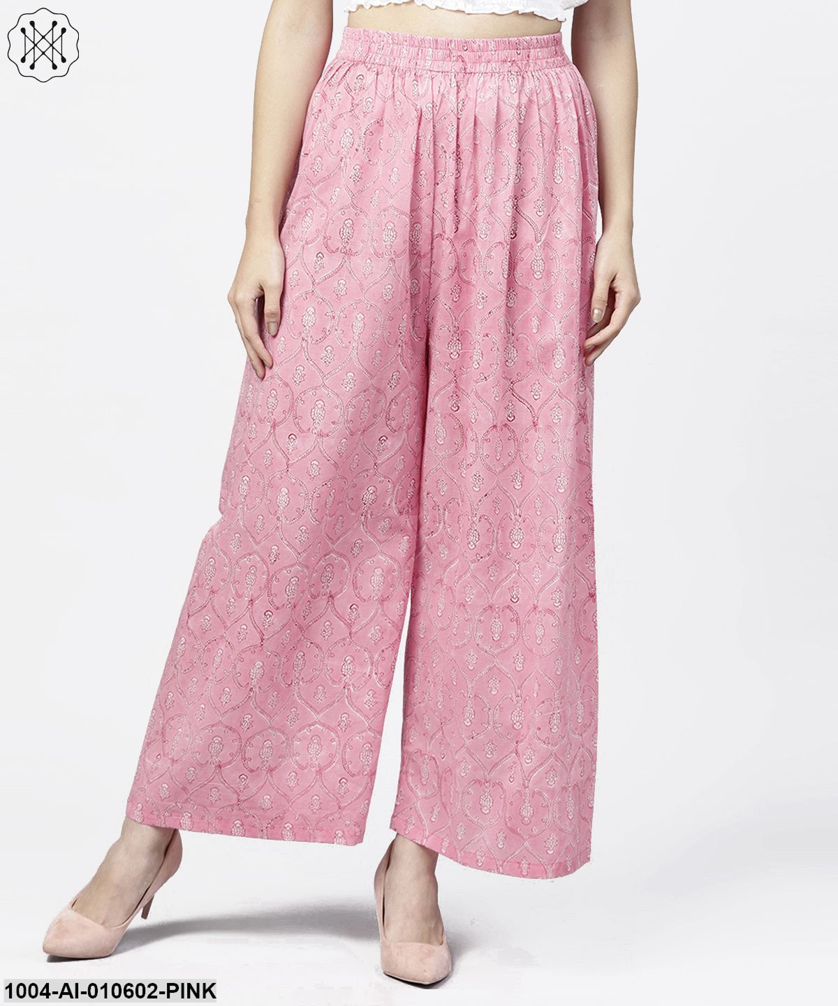 PinkPrinted Ankle Length Cotton Regular Fit Palazzo