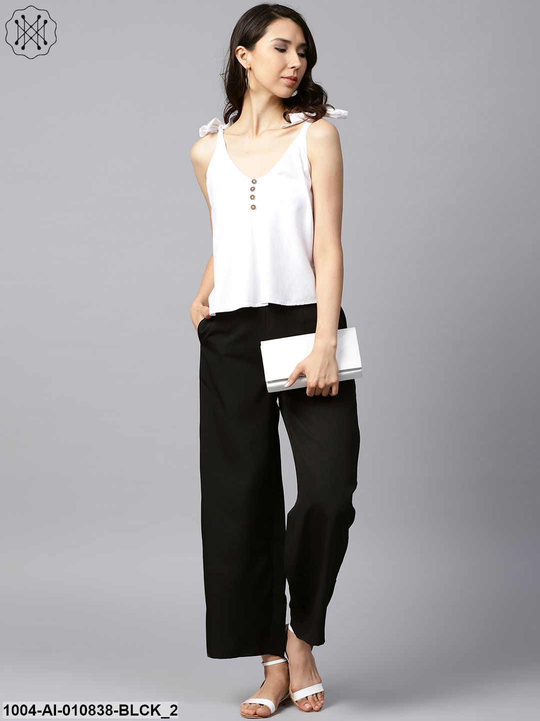 Black Solid Ankle Length Crepe Palazzo With Side Pocket