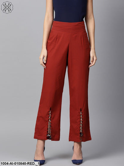 Women Rust Red Solid Wide Leg Palazzos