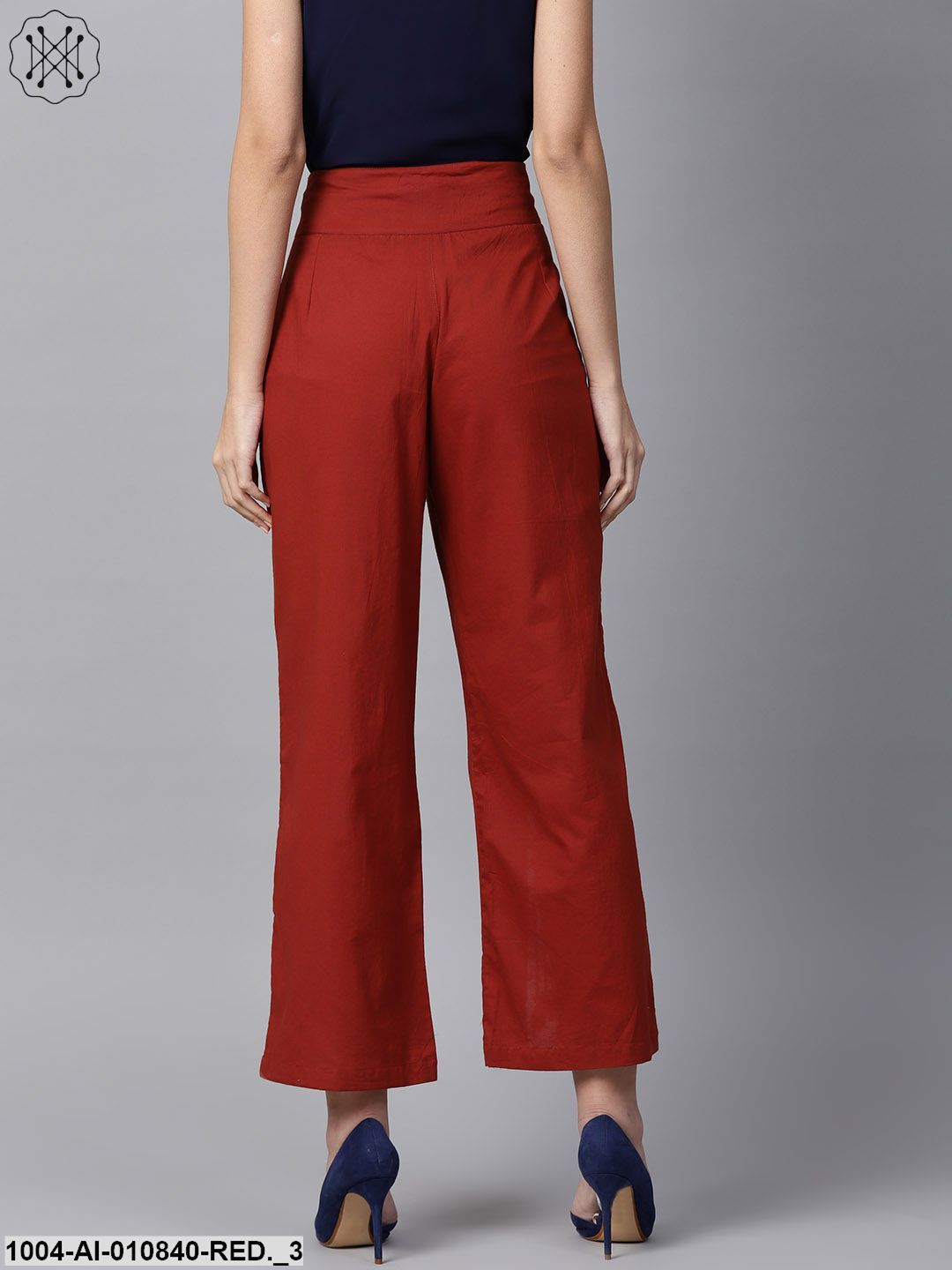 Women Rust Red Solid Wide Leg Palazzos