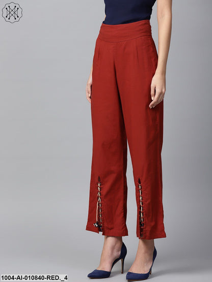 Women Rust Red Solid Wide Leg Palazzos