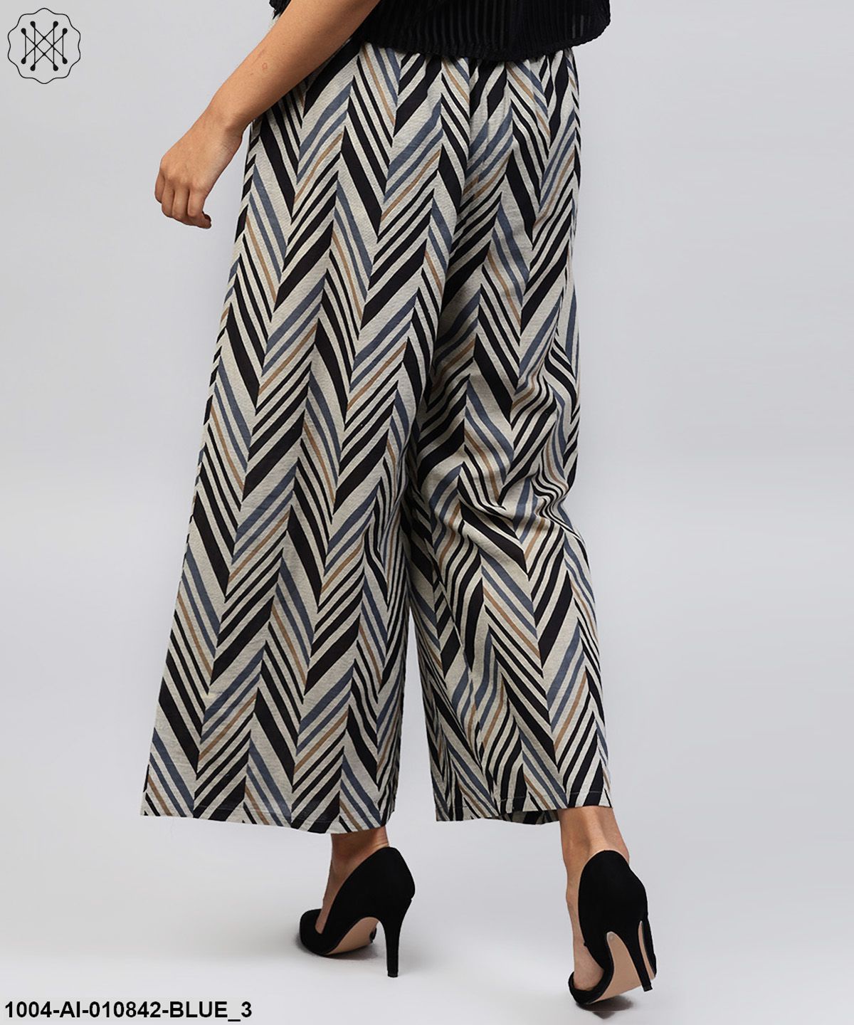 Blue Printed Cotton Ankle Length Straight Palazzo