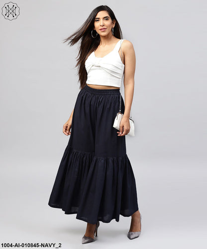 Navy Blue Cotton Ankle Length Sharara