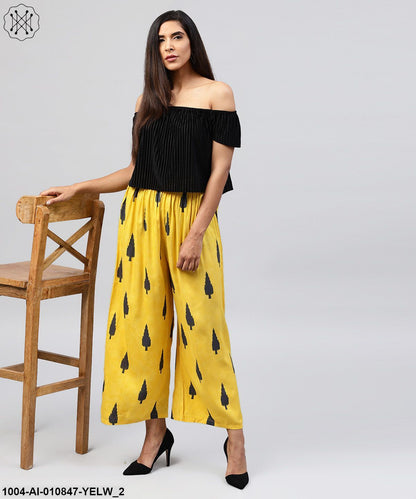 Yellow Printed Ankle Length Cotton Straight Pallazo