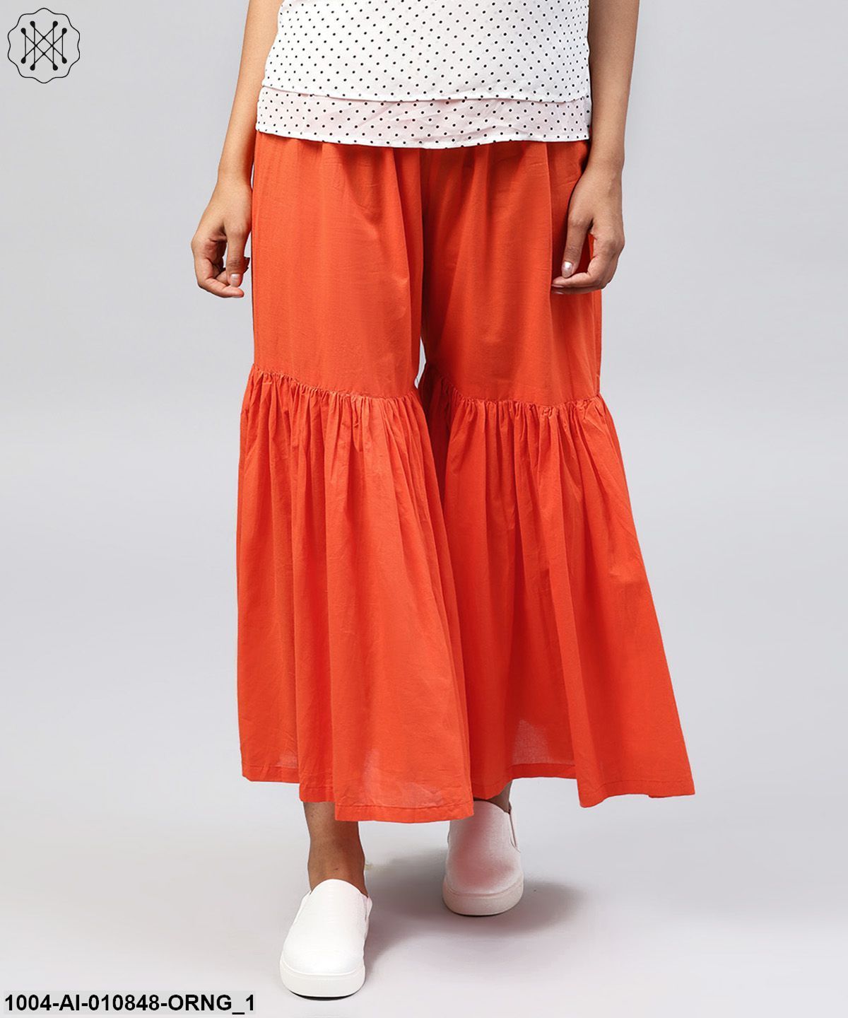 Solid Orange Cotton Ankle Length Sharara