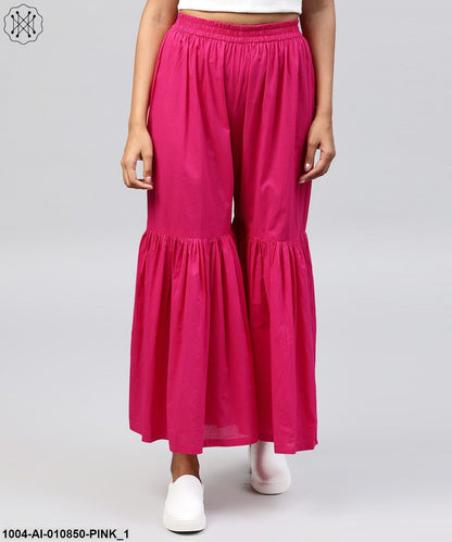Solid Pink Cotton Ankle Length Sharara