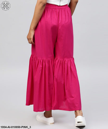 Solid Pink Cotton Ankle Length Sharara