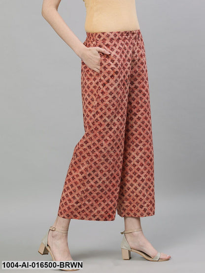 Brown Printed Cotton Palazzo