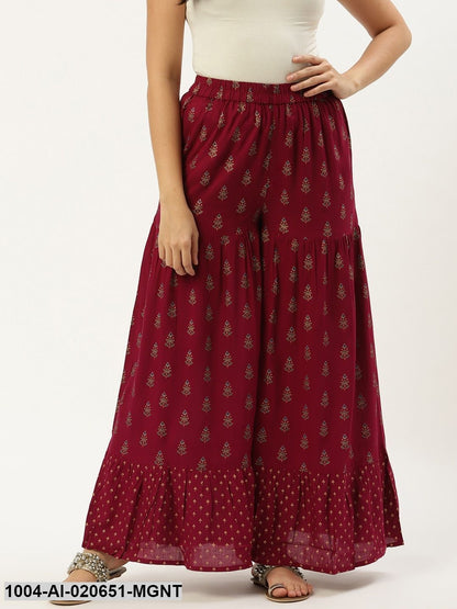 Magenta & Golden Printed Flared Palazzos