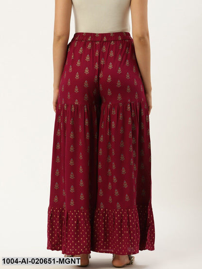Magenta & Golden Printed Flared Palazzos
