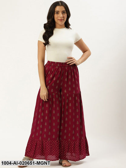 Magenta & Golden Printed Flared Palazzos