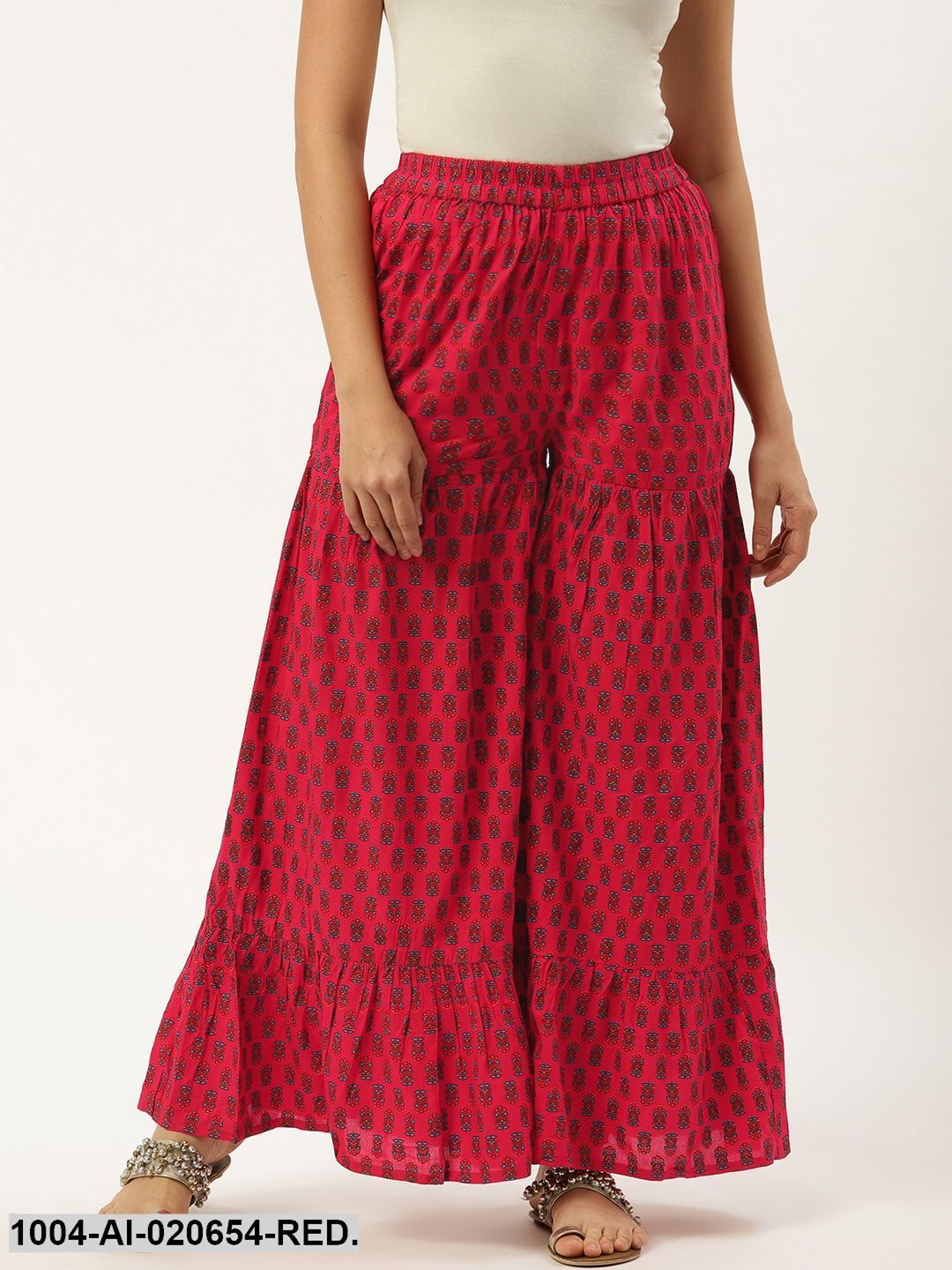 Pink & Blue Floral Print Flared Palazzos