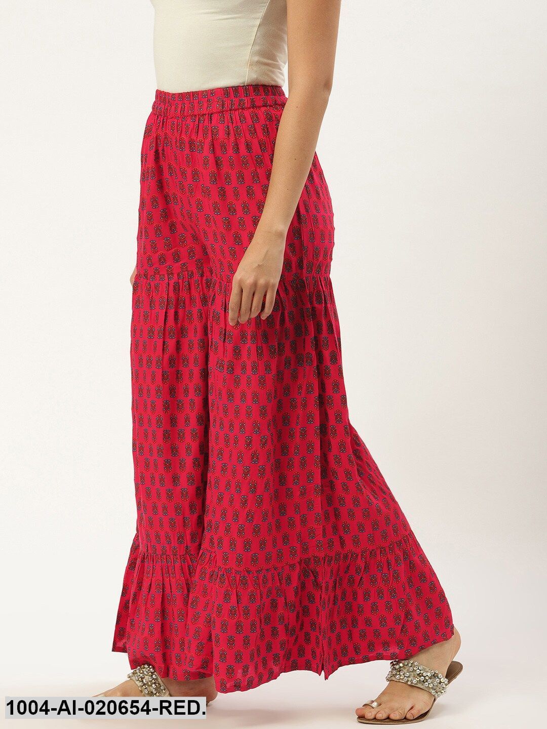 Pink & Blue Floral Print Flared Palazzos