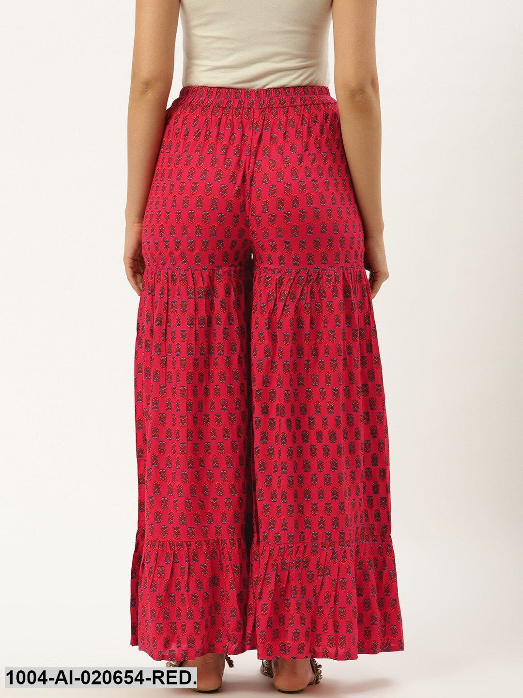 Pink & Blue Floral Print Flared Palazzos