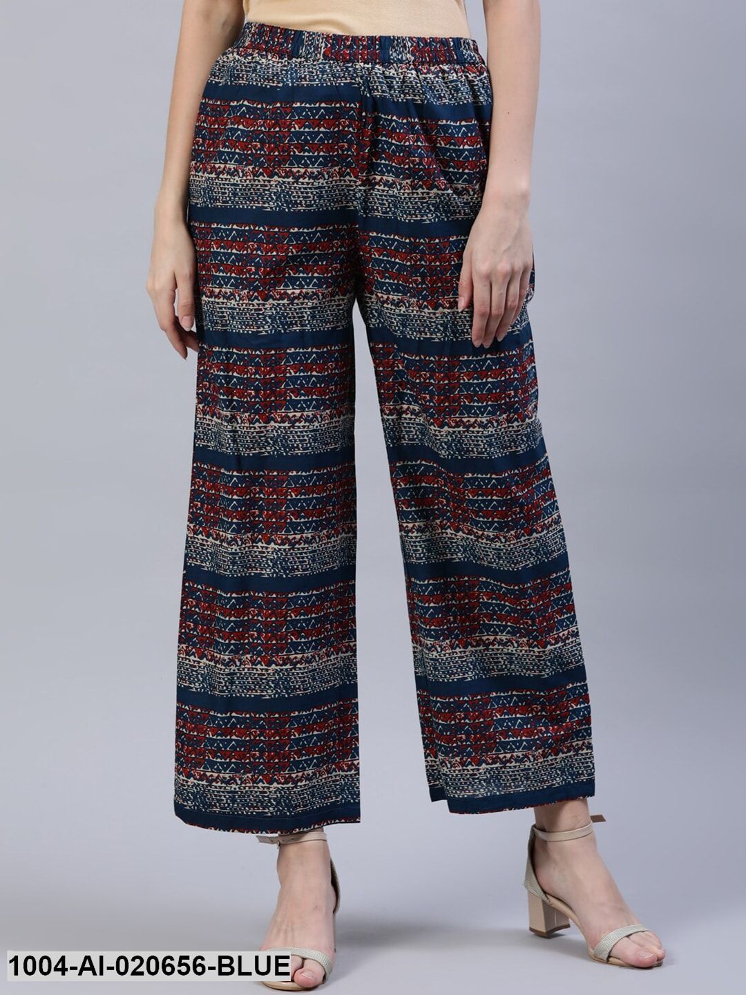Blue & Red Printed Ethnic Palazzos