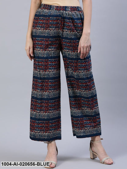 Blue & Red Printed Ethnic Palazzos