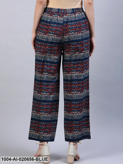 Blue & Red Printed Ethnic Palazzos