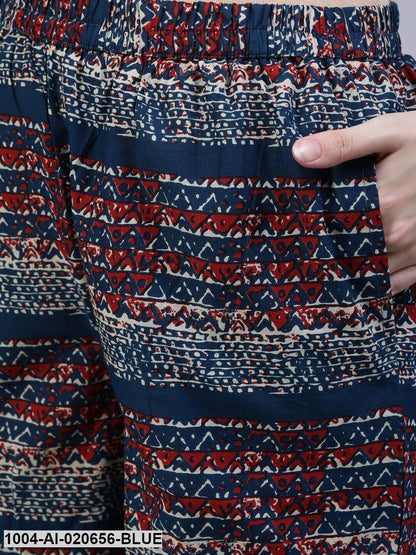 Blue & Red Printed Ethnic Palazzos