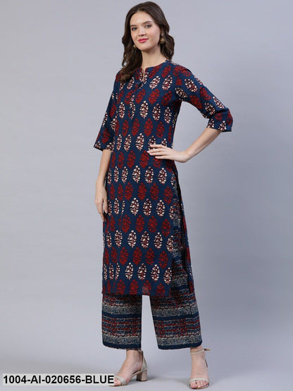 Blue & Red Printed Ethnic Palazzos