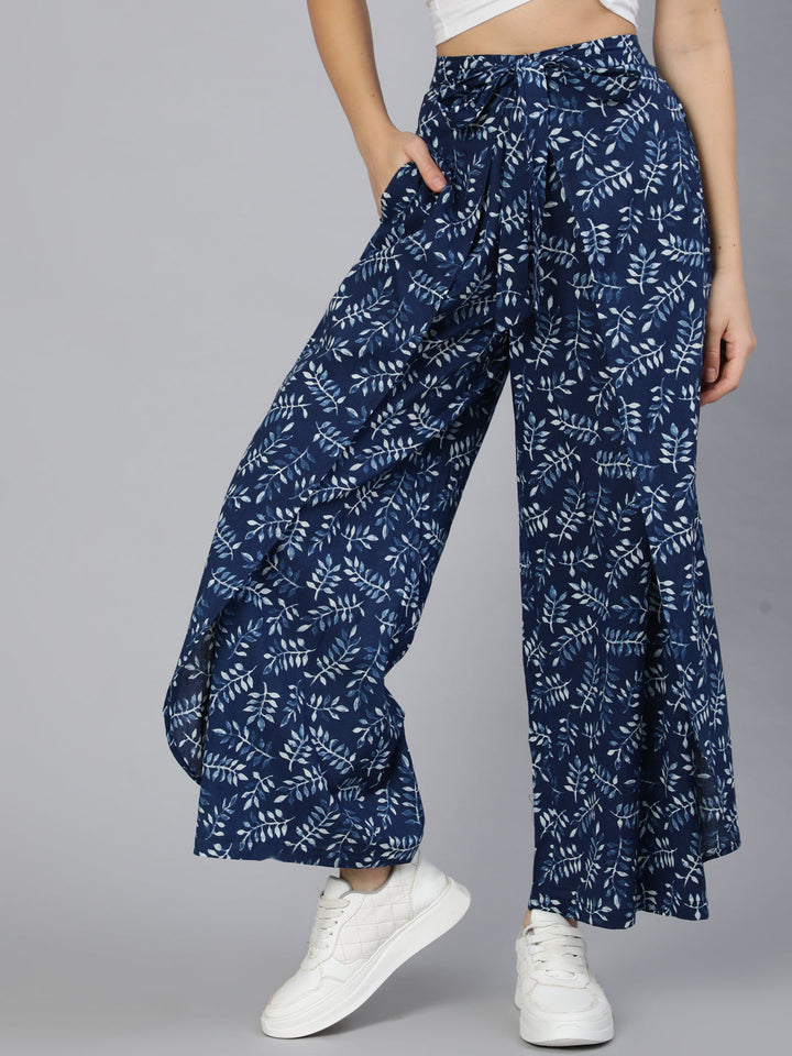 Blue Printed Plazo With Side Pockets